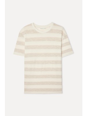 Mudo Erkek Ekru Çizgili Comfort Fit Bisiklet Yaka T-Shirt