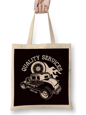 Dekado Hot Rod Service Classic Old American Cars Automobile Garage Bez Çanta Uzun Saplı