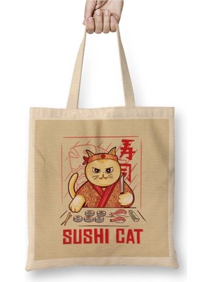 Dekado Sushi Cat Bez Çanta Uzun Saplı