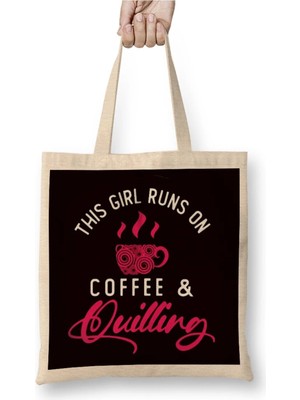 Dekado Girl Runs Ib Coffee Quilling Paper Filigree Craftsman Artist Bez Çanta Uzun Saplı