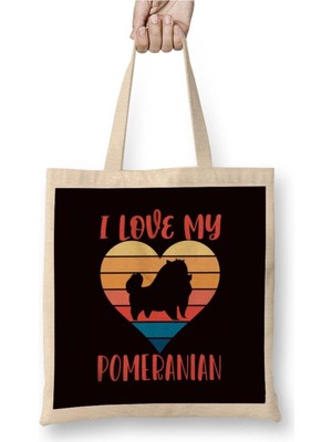 Dekado Retro Love Pomeranian Heart Pommy Pom German Spitz Puppy Pet Bez Çanta Uzun Saplı