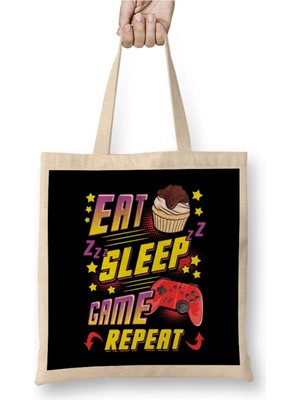Dekado Funny Eat Sleep Game Repeat Gamer Gaming Bez Çanta Uzun Saplı