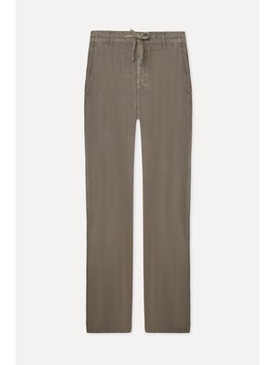 Mudo Erkek Vizon Rengi Straight Fit Keten Pantolon