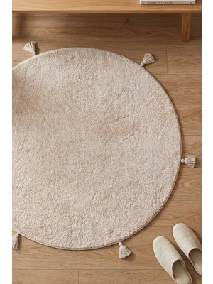 Palmera Playful Yuvarlak Halı 120X120 cm Bej Salon Çocuk Odası Halısı