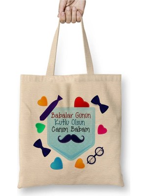 Dekado Babalar Günü Babaya Hediye 0014 Bez Çanta Uzun Saplı