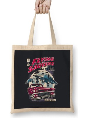 Dekado Flying Saucers Retro Comic Book Cover Bez Çanta Uzun Saplı