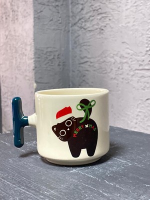 Mor Mürekkep Merry Xmass Siyah Kedi Yeşil Kulplu T Yılbaşı Hediyesi Bardak Kupa Fincan Mug