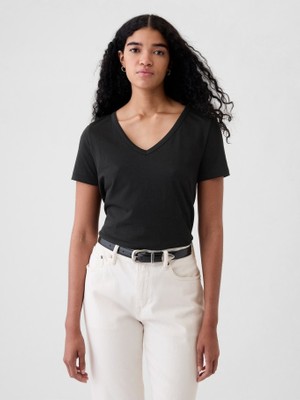 Gap Kadın Siyah Organik Pamuk Vintage V Yaka T-Shirt