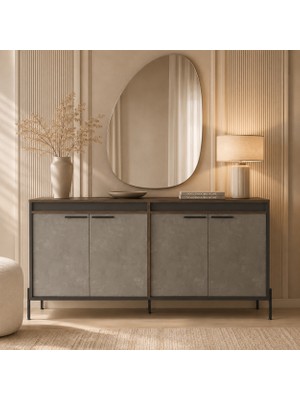 Voguemaxima Home Verona 4 Kapaklı Metal Ayaklı Konsol 184X44,5X91,6 cm Kahve Beton Antrasit