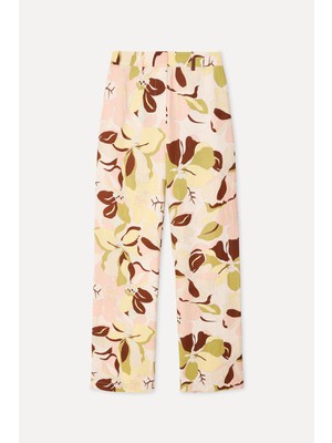 Mudo Kadın Ekru Desenli Straight Fit Pantolon