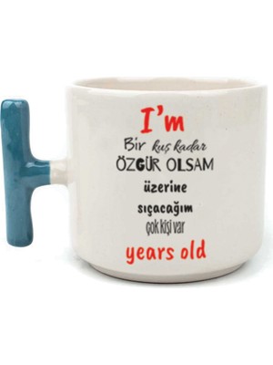 Mor Mürekkep I`m Bir Kuş Kadar Özgür Olsam Mavi Kulplu T Motivasyon Hediyesi Bardak Kupa Fincan Mug