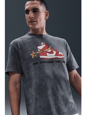 Nike Sportswear M90 Vintage Stirrup Loose Fit T-Shirt Baskılı Erkek Bol Kesim Tişört Antrasit
