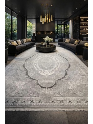 DMR Merinos Rodin 19774 096 Gri Krem Salon Halısı Oturma Halısı
