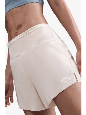 Nike Dri-Fit Brief-Lined Trail Running Short Fermuar Cepli Reflektörlü Slip Astarlı Kadın Koşu Şortu Krem