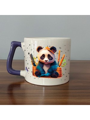 Mor Mürekkep Sad Üzgün Panda - Meslek: Kuaför Mor Kulplu Prime Meslek Hediyesi Bardak Kupa Fincan Mug