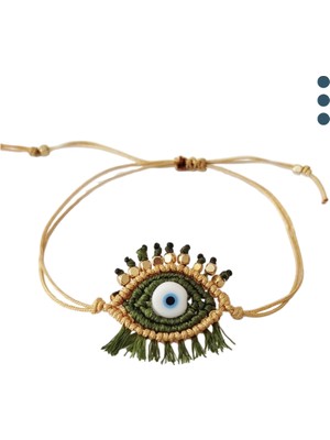 Pötikare Butik Atölye Yeşil Göz Ayarlanabilir Makrome Bileklik