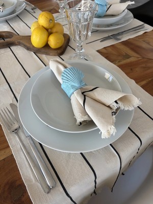 Monochrome Çizgili %100 Pamuk Runner & 2 Peçete Seti