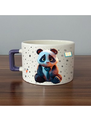 Mor Mürekkep Sad Üzgün Panda - Meslek: Öğretmen Mor Kulplu Kare Meslek Hediyesi Bardak Kupa Fincan Mug