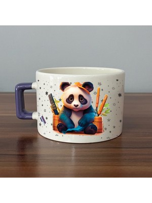 Mor Mürekkep Sad Üzgün Panda - Meslek: Kuaför Mor Kulplu Kare Meslek Hediyesi Bardak Kupa Fincan Mug