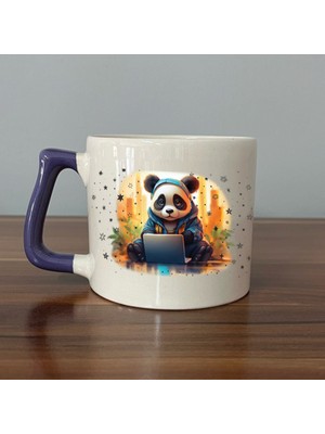 Mor Mürekkep Sad Üzgün Panda - Meslek: Yazılımcı Mor Kulplu Prime Meslek Hediyesi Bardak Kupa Fincan Mug