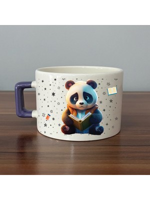 Mor Mürekkep Sad Üzgün Panda - Meslek: Öğrenci Mor Kulplu Kare Meslek Hediyesi Bardak Kupa Fincan Mug