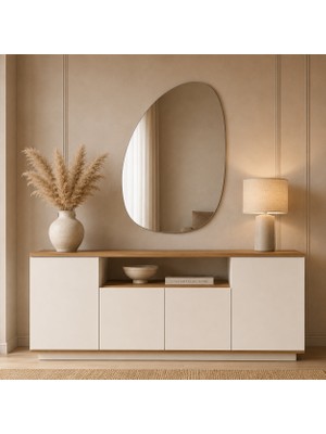 Voguemaxima Home Aura 4 Kapaklı Raflı Konsol 180X44,5X75 cm Beyaz Atlantik Çam