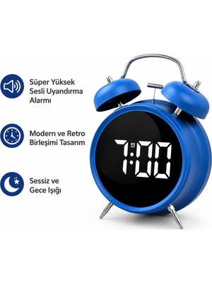 CoverZone Çift Çanlı Dijital Alarm Saati – 70DB Yüksek Sesli, LED Ekranlı, Sıcaklık ve Tarih Gösterimli, Sessiz Çalışma, Gece Işıklı, Sesle Kontrol, Retro & Modern Tasarım | HL-8891A