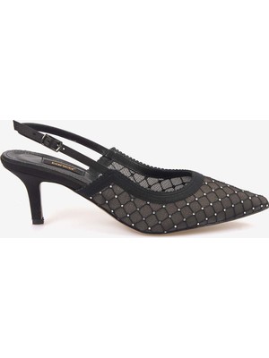 Kemal Tanca Kadın Slingback Fileli Taş Detaylı 7,5cm Topuklu Ayakkabı 2275