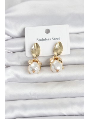 Luord-Store 316L Çelik Gold Renk Çiçek Model Kadın Küpe