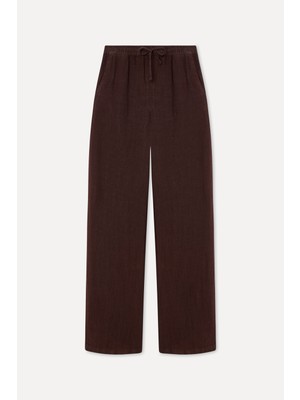 Mudo Kadın Kahverengi Straight Fit Keten Pantolon