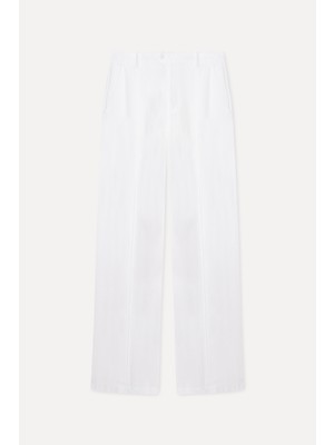 Mudo Kadın Beyaz Straight Fit Keten Pantolon