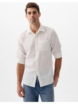 Gap V-Ls Standard Lınen Cotton Keten Karışımı Beyaz Gömlek 885302000