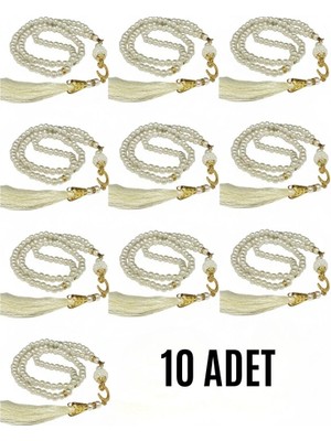Ankaverse Namaz Tesbihi Vavlı 99'lu Cam Incili Ismi Azam Dua Kartı Ile Krem Renk Hediyelik 10 Adet