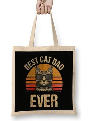 Dekado Funny Best Cat Dad Ever Cat Dad Father Vintage Gift Bez Çanta Uzun Saplı