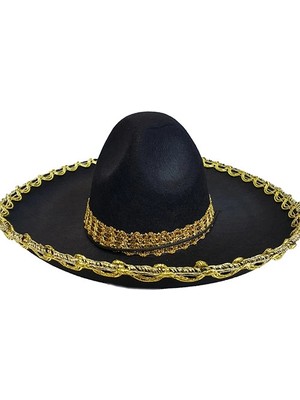 Luord-Store Altın Renk Şeritli Meksika Mariachi Latin Şapkası 55 cm Çocuk