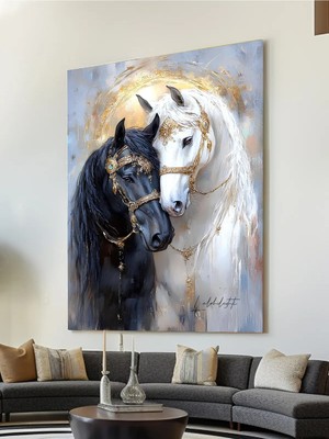 Siyah ve Beyaz At Kanvas Tablo Ticaretjet