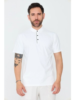 White Stone Beyaz Üç Düğmeli Erkek Polo Yaka Tişört