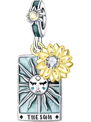 Dangle Güneş The Sun Tarot Kartı Sallantılı 925 Ayar Gümüş Charm