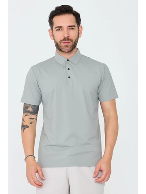 White Stone Açık Gri Üç Düğmeli Polo Yaka Erkek Tişört