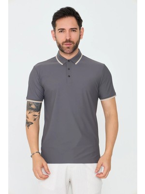 White Stone Gri Düğmeli Erkek Polo Yaka Tişört