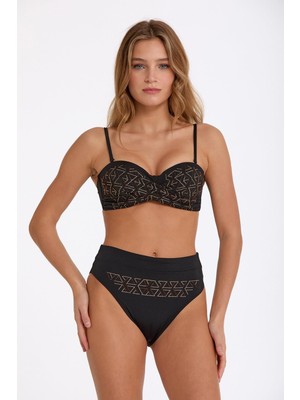 Argento 1478-3045 Siyah Taşlı Drapeli Destekli Straplez Bikini Takım