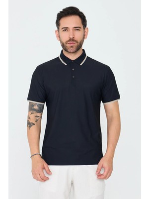 White Stone Siyah Düğmeli Polo Yaka Erkek Tişört