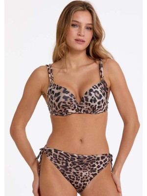 Argento 1482-3021 Leopar Gold Boncuklu Çift Destekli Double Push-Up Bikini Takım