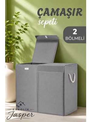 Jasper Mega Boy 100 Lt Katlanabilir 2 Bölmeli Çamaşır Sepeti – Gri, Su Geçirmez, Kulplu, Dik Duruşlu