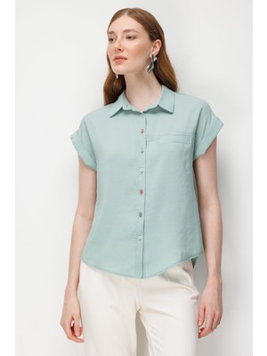 On Kadın Polo Yaka Kısa Kollu Gömlek 74433 Mint