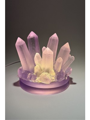 LED Işıklı Epoksi Mor Kristal Gece Lambası - 8 cm Ametist Kristal Kümesi