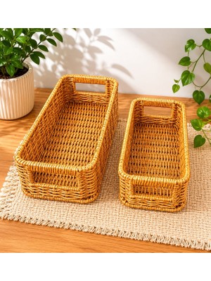 Morponi 2'li Dikdörtgen Hasır Rattan Organizer Sepet SHR343