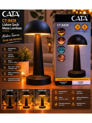 Cata 3 Işık Renkli Şarjlı Dim Edilebilir Masa Lambası Siyah Kasa CT-8428/SS