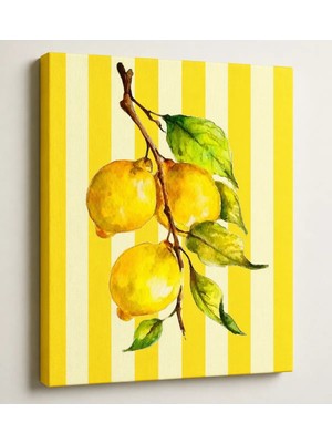 Limon Desenli Kanvas Tablo | Sarı Çizgili Mutfak & Kafe Duvar Dekoru