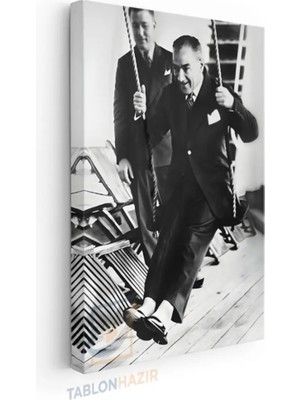Dikey Kanvas Tablo Salon Duvar Tablosu Salıncakta Atatürk Yeni Ev Hediyesi Ofis Tablosu